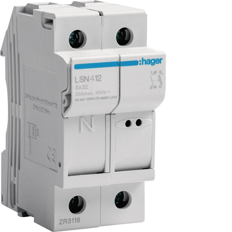 hager Cylinder fuse carrier lsn412 1ph+n 25a 8x31 2m