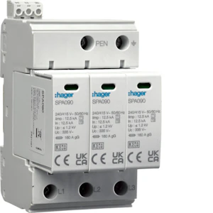 hager Överspänningsskydd spa930 3p t1+t2 1.2kv 37.5ka