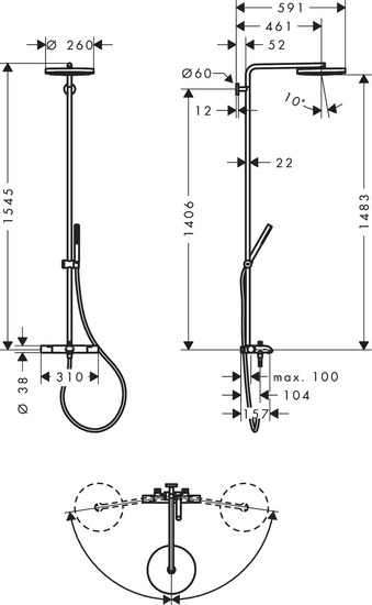 hansgrohe Duschsystem hansgrohe 24235000 puro 260 fine jp chr