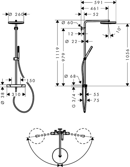 hansgrohe Showersystem hansgrohe 24229670 puro 260 fine blac