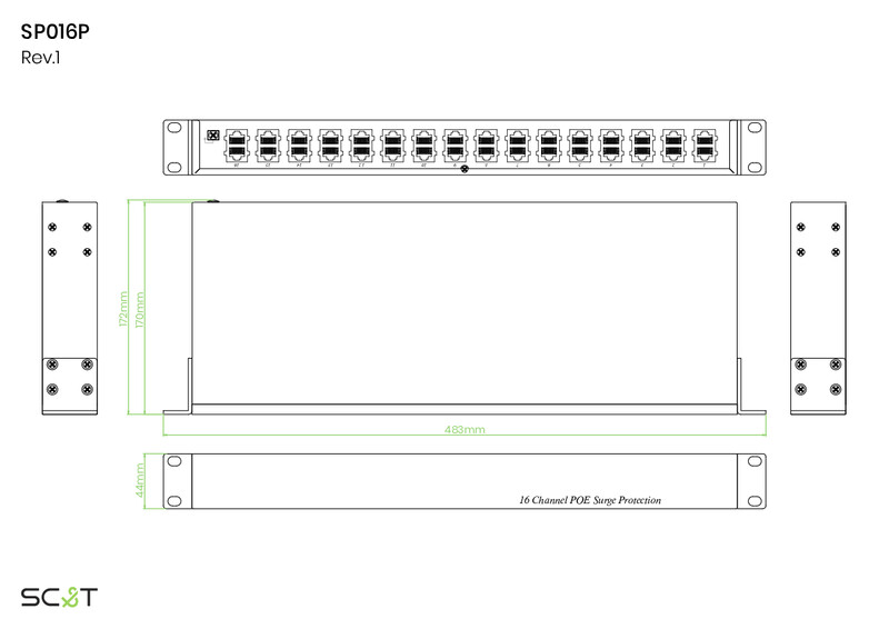 sc&t Asennustarvike ylijännitesuoja 16xrj45 1g poe