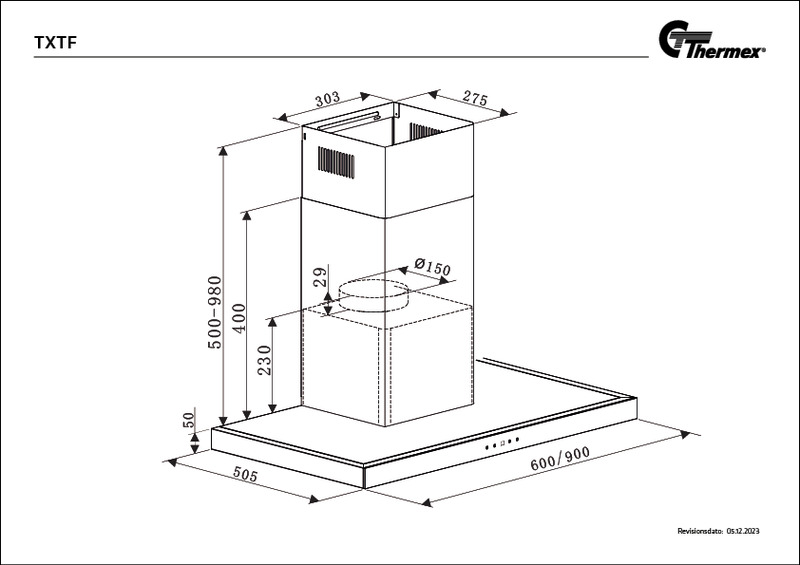 thermex Köksfläktar thermex txtf90 med motor 90cm rustfri
