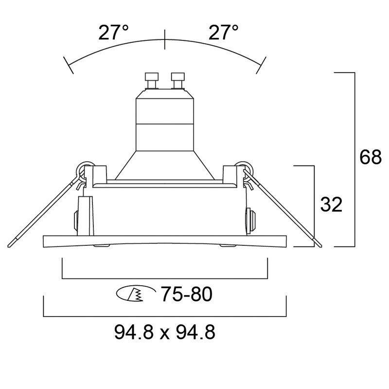 sylvania Downlight inset trend 75 swing ip44 75 square no lamp bl