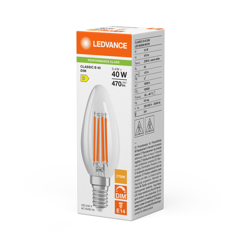 ledvance Candle lamp pfm classic clb 3,4w/827 470lm e14 dim cl