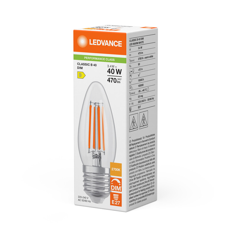 ledvance Kronlampa performance classic clb 3,4w/827 470lm e27 dim cl