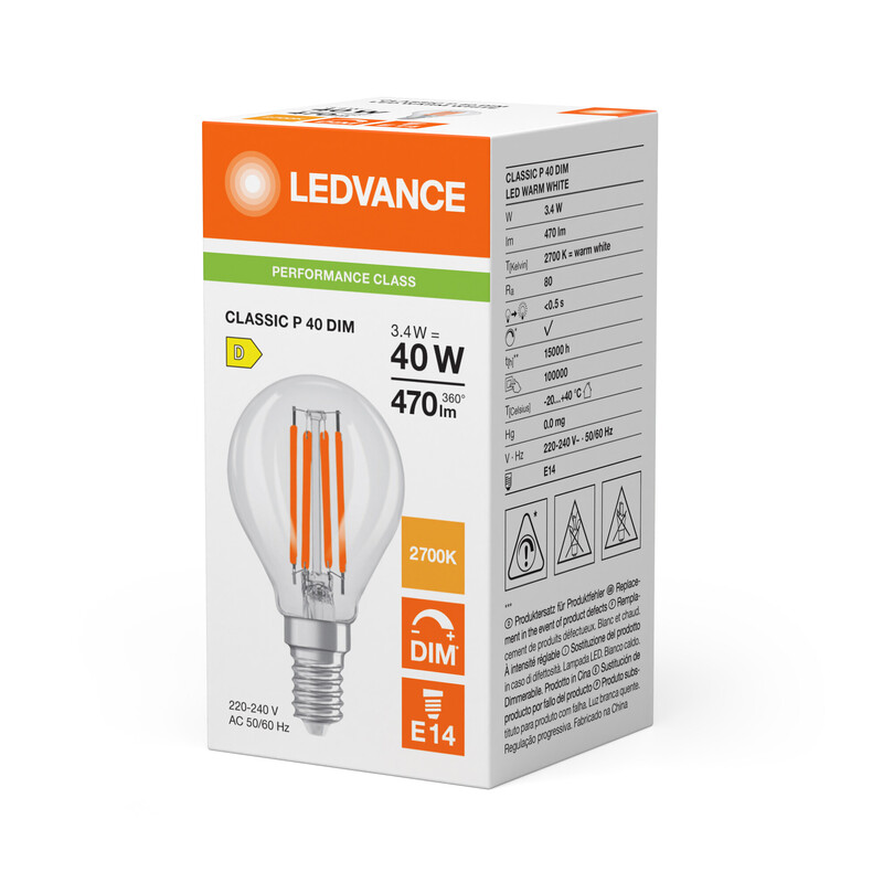 ledvance Mini-ball shape lamp pfm cla clp 3,4w/827 470lm e14 dim cl