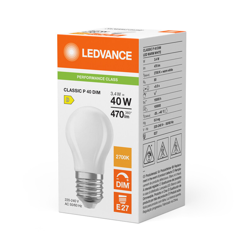 ledvance Mini-ball shape lamp pfm cla clp 3,4w/827 470lm e27 dim fr