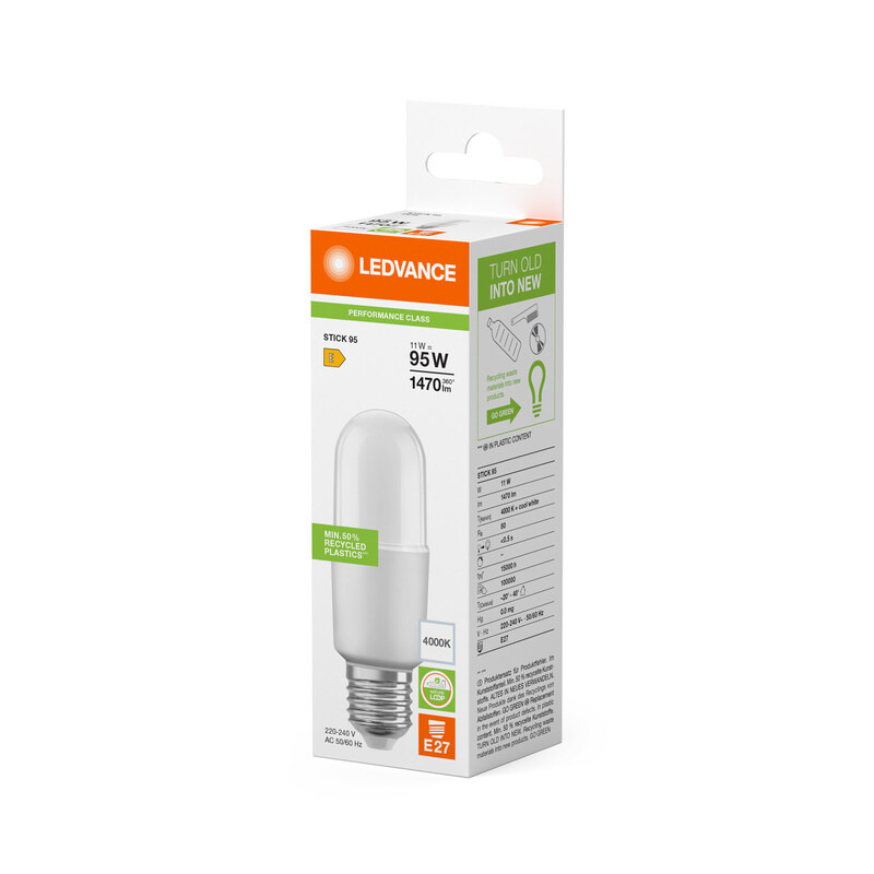 ledvance Standardlampa performance cla stick 12w/840 1470lm e27 op