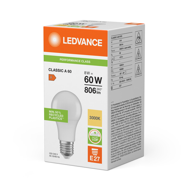 ledvance Standard lamp pfm classic cla 8w/830 806lm e27 op