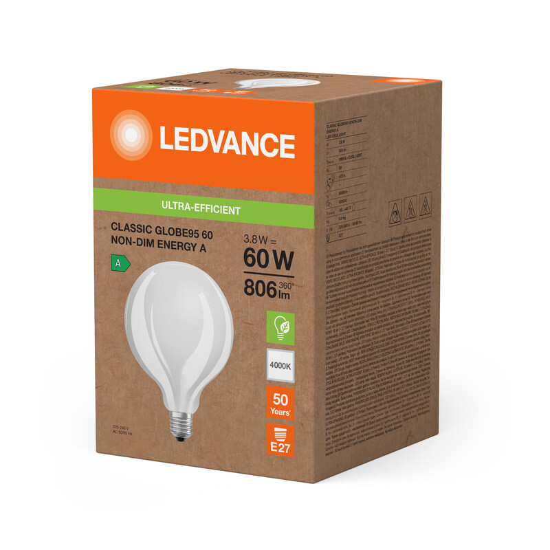ledvance Sisustuslamppu superior cla g95 3,8w/840 806lm e27 fr ela