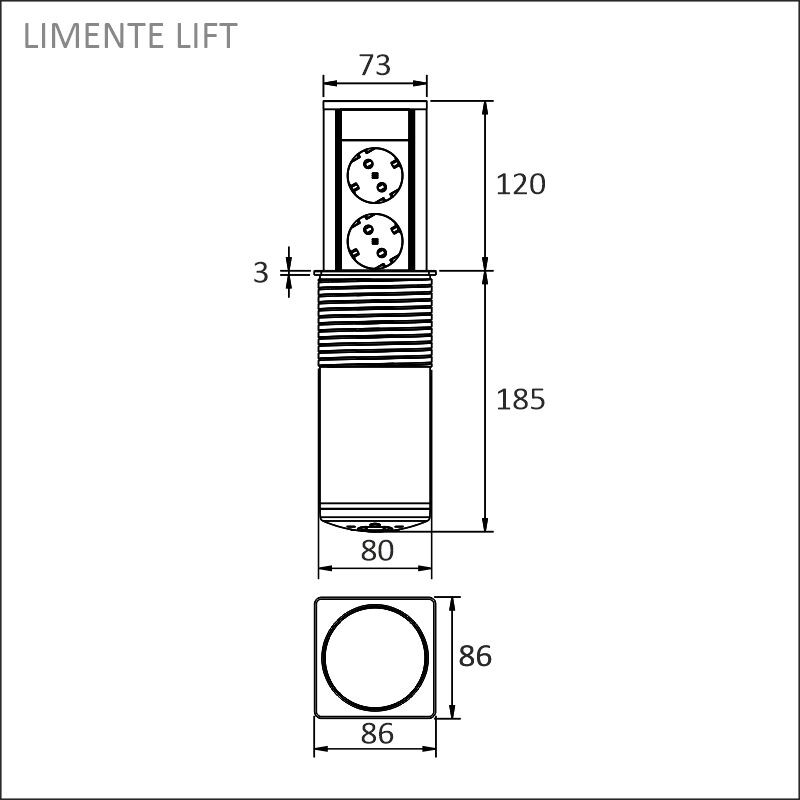 limente Vägguttag lift neliö, tina usb