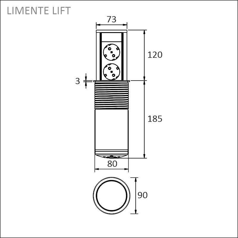 limente Vägguttag lift pyöreä, kupari usb