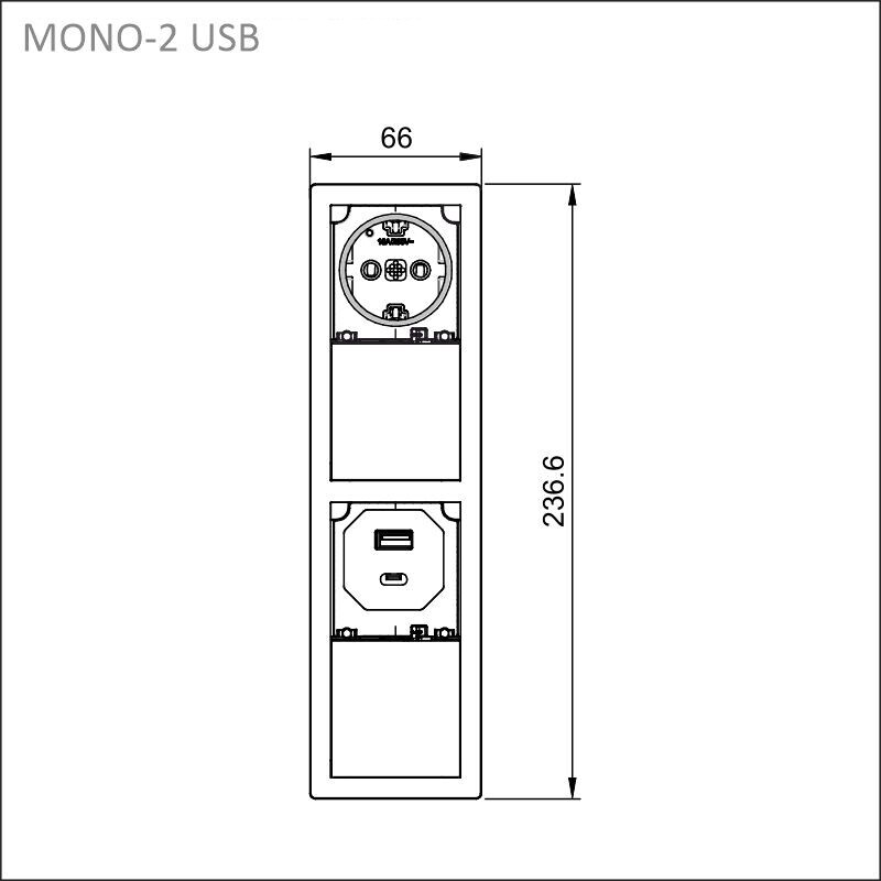 limente Socket outlet mono-2 usb-outlet, kupari