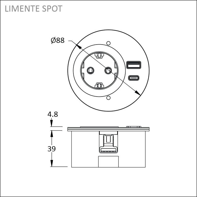 limente Vägguttag spot recessed outlet, mus