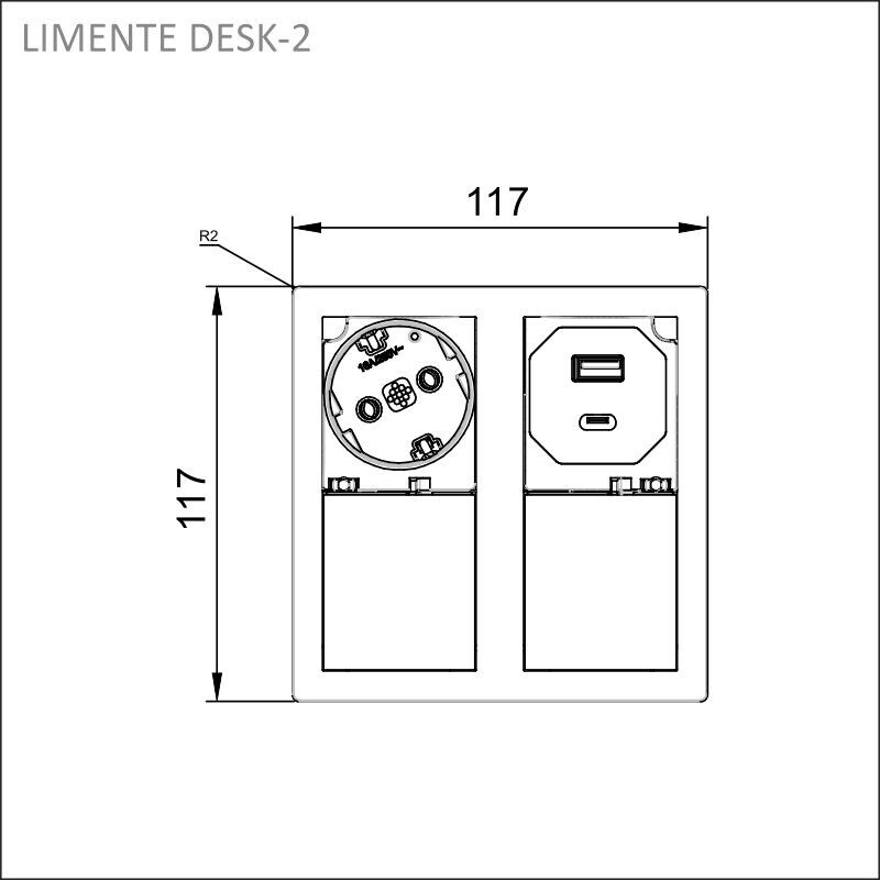 limente Vägguttag desk-2 usb-outlet, kupari