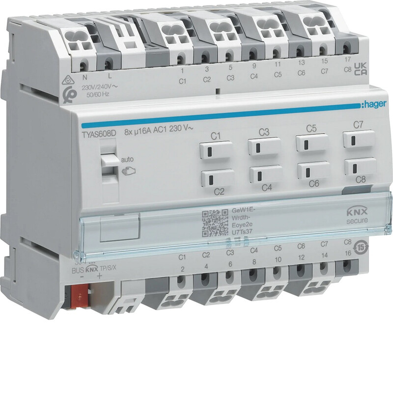 hager Lähtöyksikkö knx hager tya608d 8x16a rlcv secure din