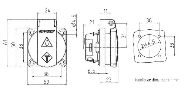 mennekes Pistorasia mennekes schuko 11061 16a 2p+e 230v ip44 lapsi