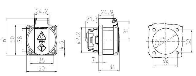 mennekes Pistorasia mennekes schuko 11031 16a 2p+e 230v ip54 jousi