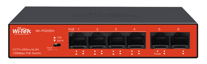 wi-tek Ethernet kytkin 4fe poe,250m +2fe 40w