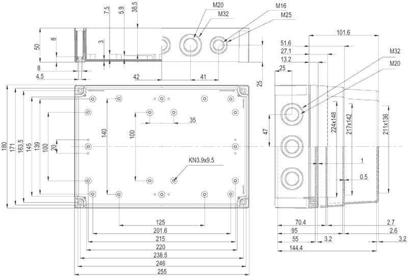 fibox Asennuskotelo pc mnx fibox pcm 200/75 g 255x180x75 harmaa