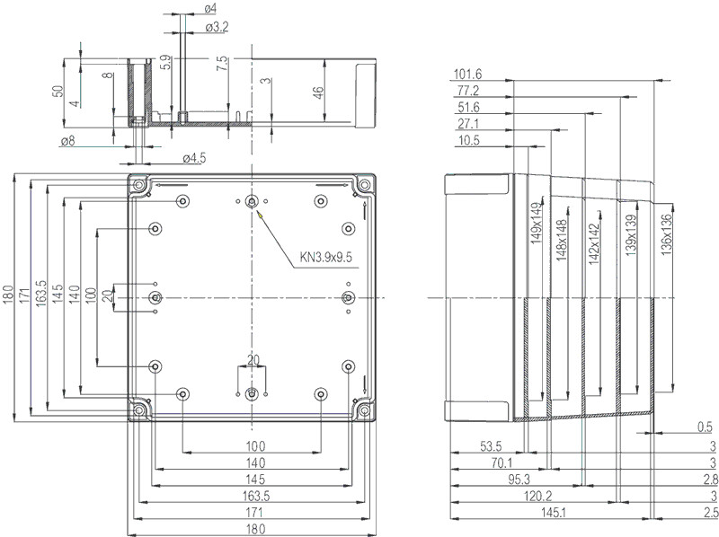 fibox Asennuskotelo pc mnx fibox pc 175/100 hg 180x180x100 har