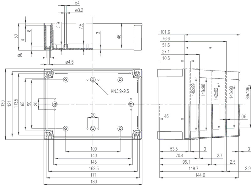 fibox Asennuskotelo pc mnx fibox pc 150/100 ht 180x130x100 savu