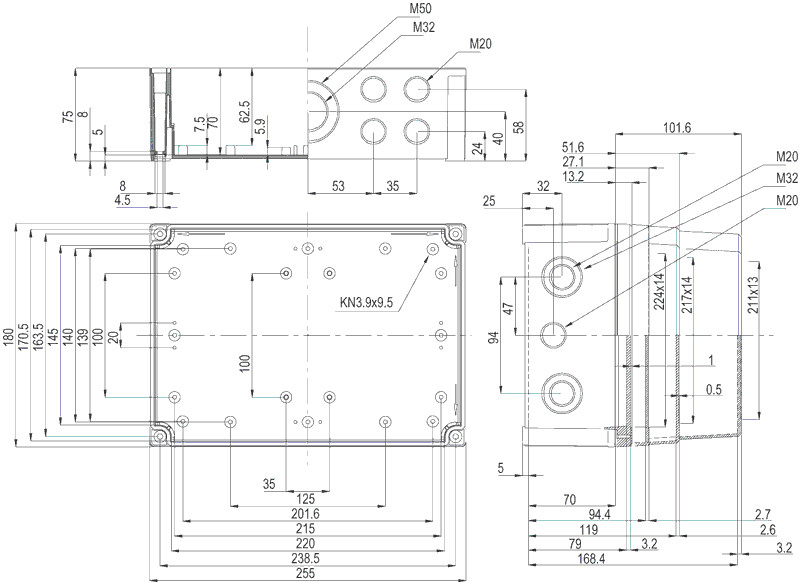 fibox Asennuskotelo pc mnx fibox pcm 200/125 xt 255x180x125 sav