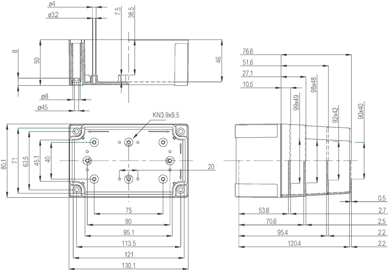 fibox Asennuskotelo pc mnx fibox pc 100/100 hg 130x80x100 har