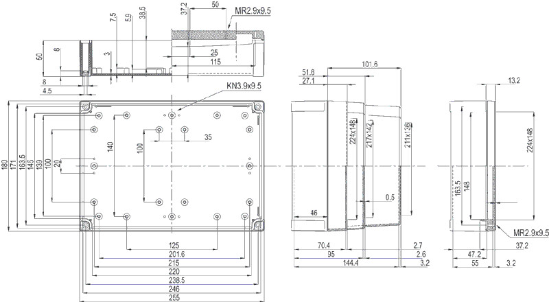fibox Asennuskotelo pc mnx fibox pc 200/63 hg 255x180x63 harmaa