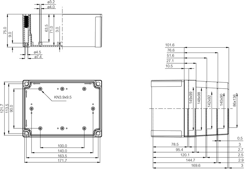 fibox Asennuskotelo pc mnx fibox pc 150/85 xhg 180x130x85 har