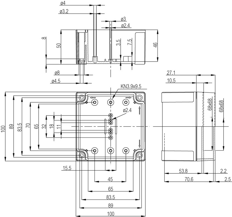 fibox Asennuskotelo abs mnx fibox abs 95/75 hg 100x100x75 harmaa