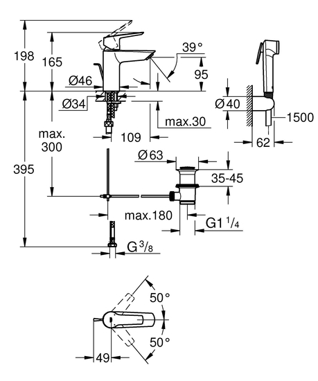 grohe Tvättställsblandare grohe 231232433 start bide musta