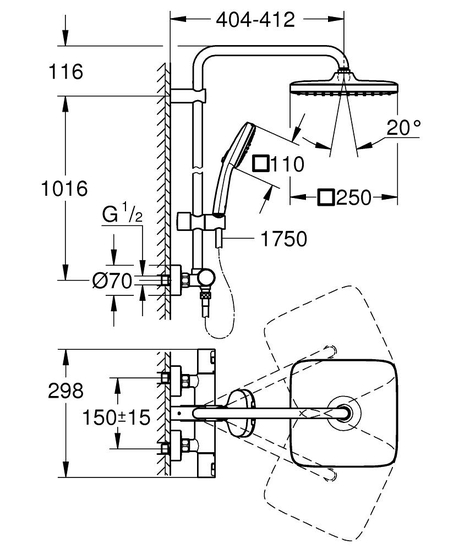 grohe Suihkujärjestelmä grohe vitalio comfort 250 kromi