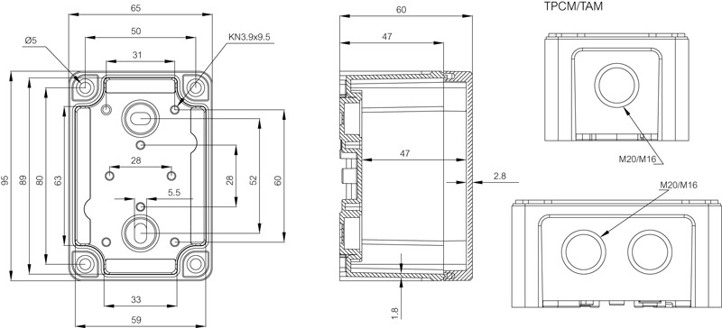 fibox Asennuskotelo abs tempo fibox ta090706 95x65x60 harmaa