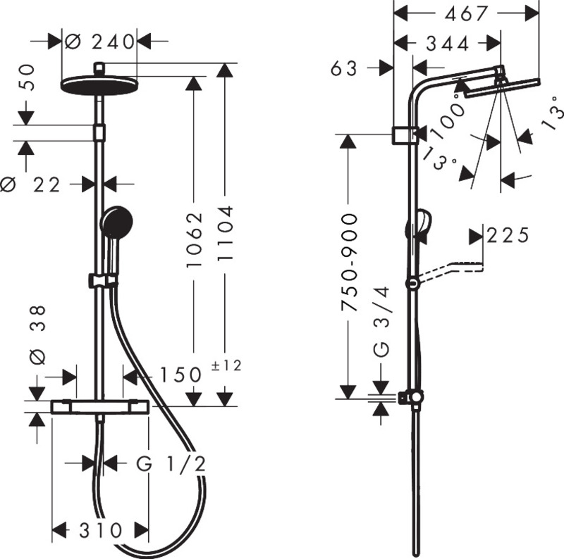 hansgrohe Duschsystem hansgrohe 28874000 activera 240 eco kro