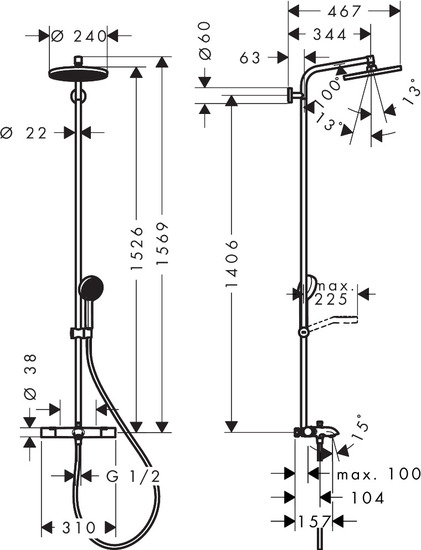 hansgrohe Duschsystem hansgrohe 28068000 activera 240 jp kro