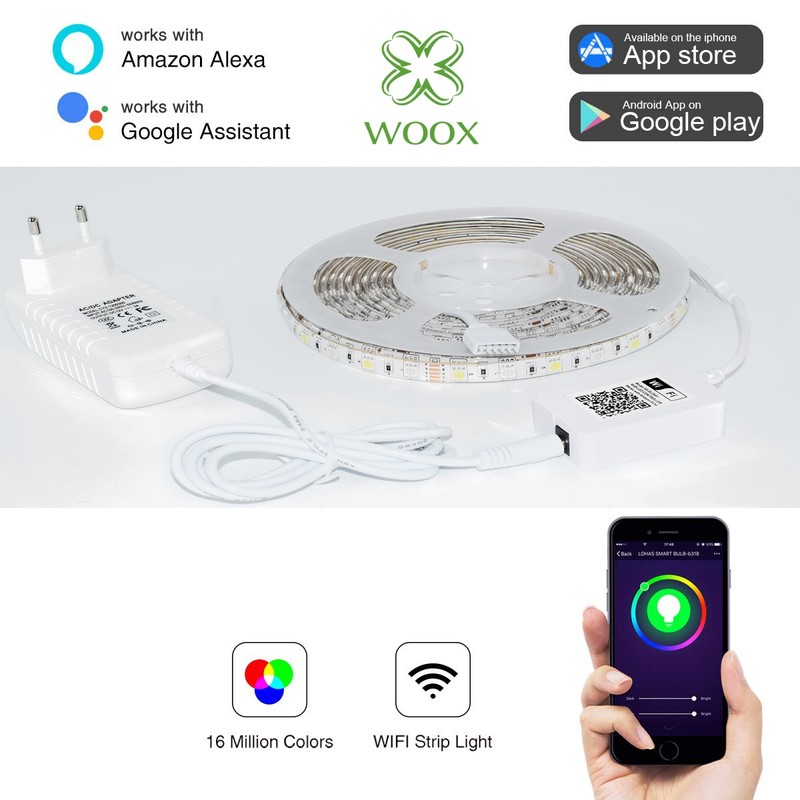 woox Led-ljusslinga wifi led strip 5m rgb+ww