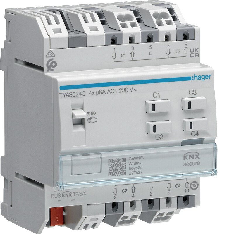 hager Lähtöyksikkö knx ets tya624c 4x6a 230vac vs sec din