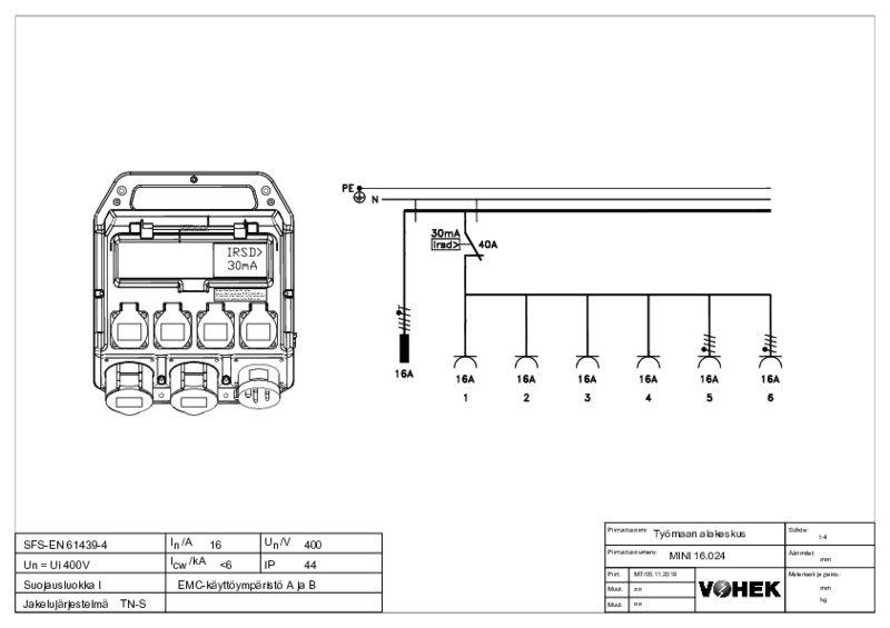 vohek Subcentre for worksite takp mini 16 024 ip44