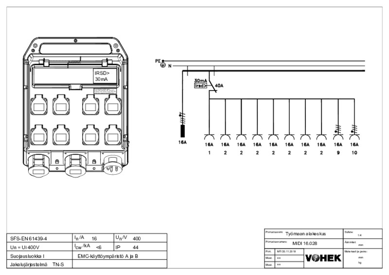 vohek Subcentre for worksite takp midi 16 028 ip44