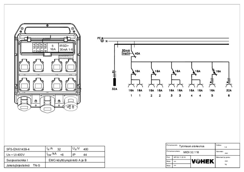 vohek Subcentre for worksite takp midi 32 118 ip44