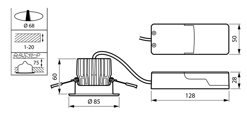 philips Downlight coreline 800lm 840 7,2w d68 alu kiinteä