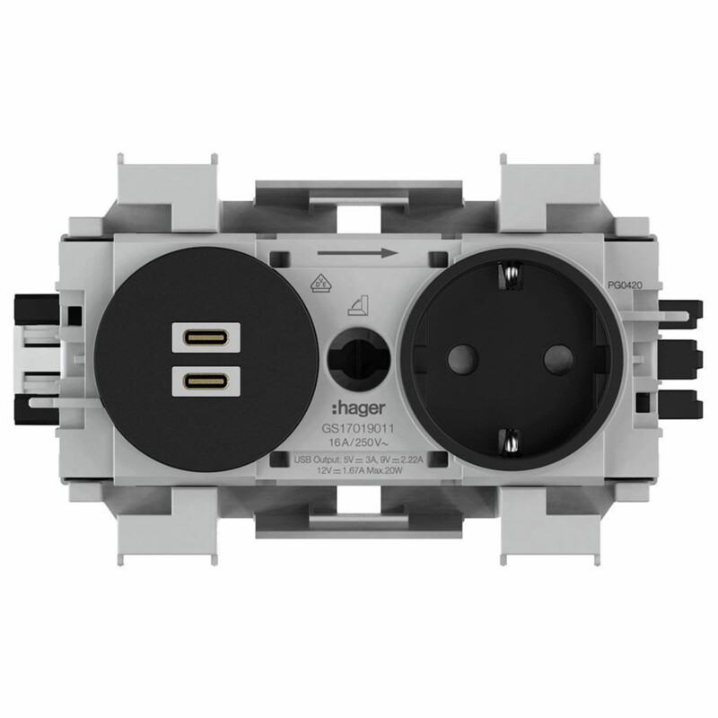 hager Kanal uttag ecoline gs1701 ku + usb c-c hf svart
