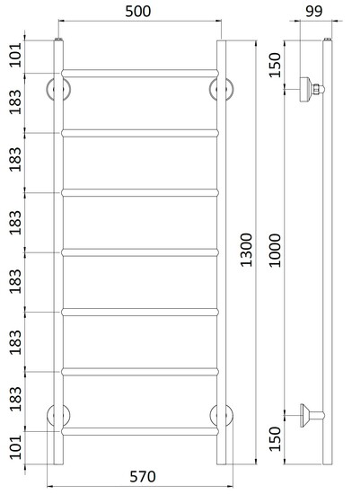 rej design Handdukstork vatten rej tango bth 50130 top ch chrome