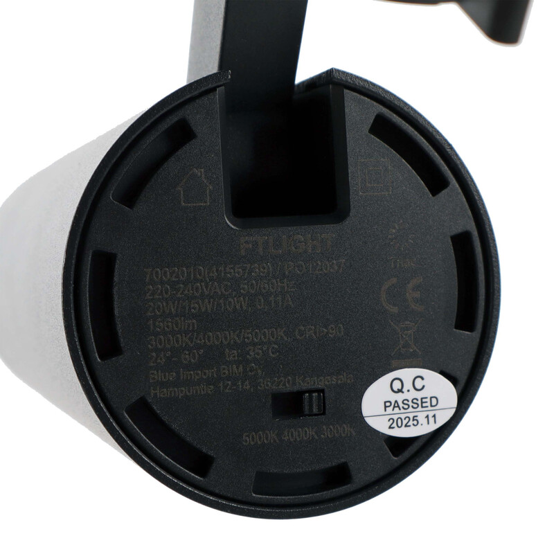 ftlight Kohdevalaisin shop black zoom 25w 1560lm triac 3cct