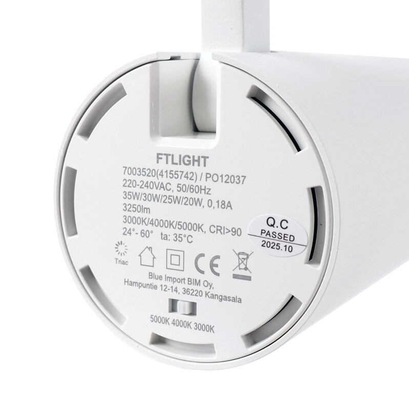 ftlight Kohdevalaisin shop white zoom 35w 3250lm triac 3cct