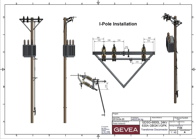 POLE MOUNTED DISCONNECTOR PRE-ASSEMBLED 1POLE TRANSF