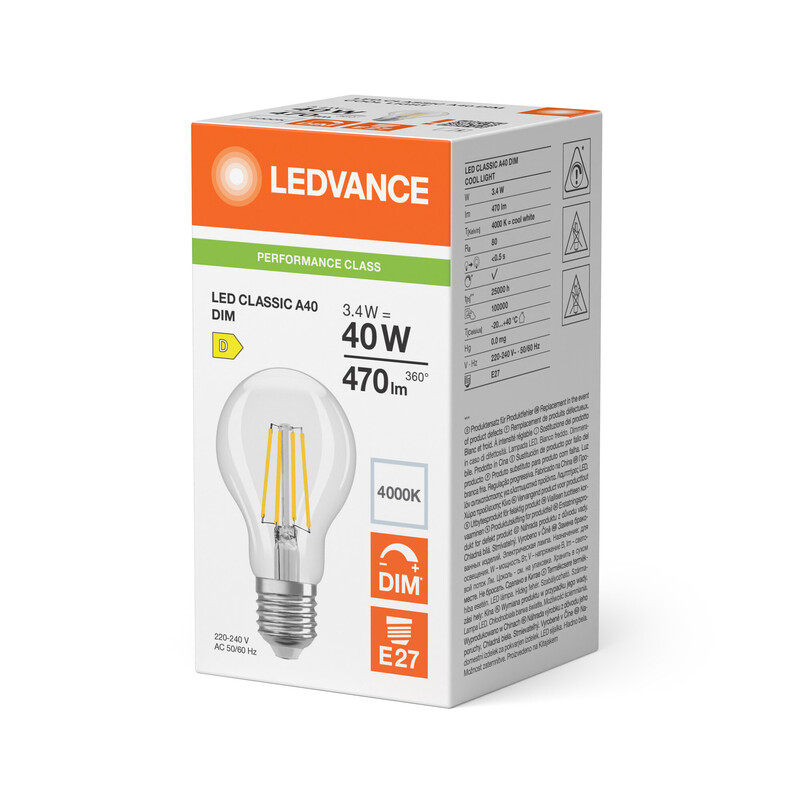 ledvance Standard lamp performance cla 3,4w/840 470lm e27 dim cl