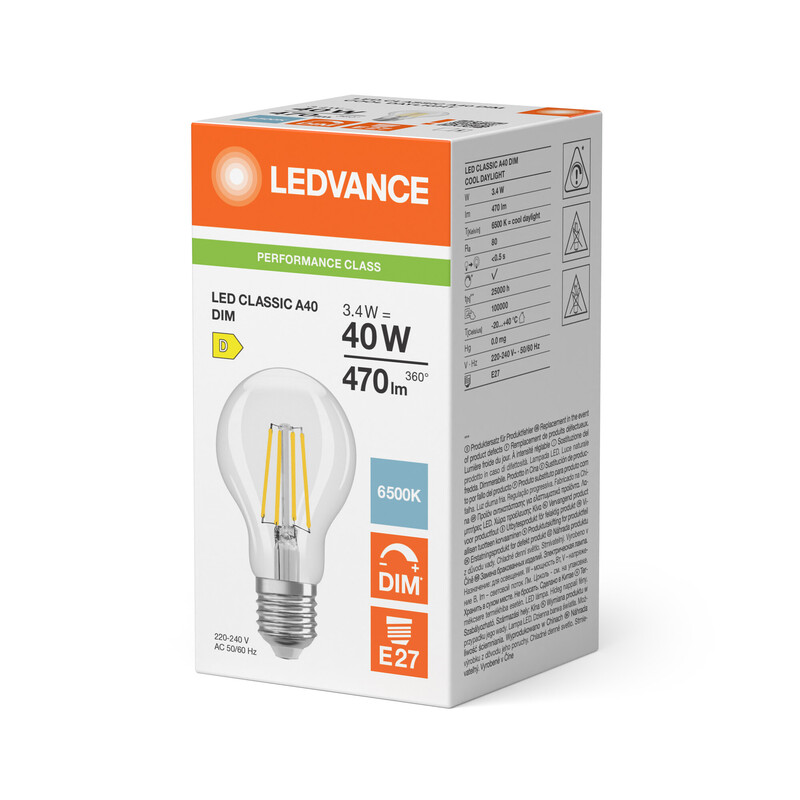 ledvance Standard lamp performance cla 3,4w/865 470lm e27 dim cl