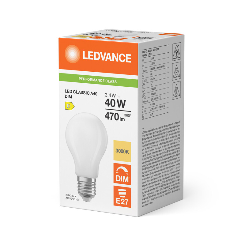 ledvance Standard lamp performance cla 3,4w/830 470lm e27 dim fr